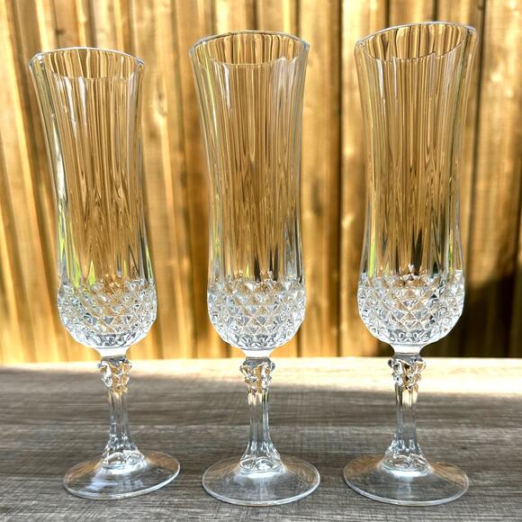 Cristral D'Arques Longchamp Crystal Champagne Flutes Made in France-Set of 3 - Picture 5 of 6